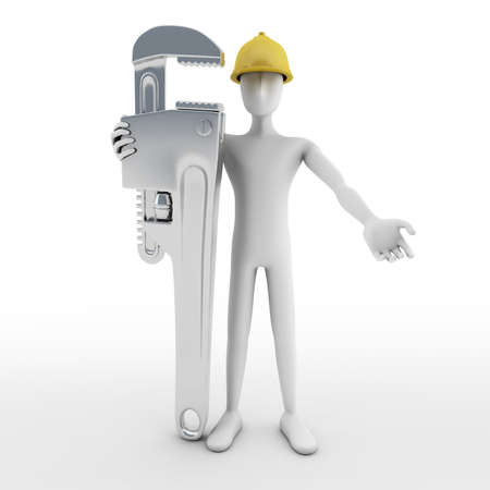 3d rendering of man holding thd spannerの写真素材