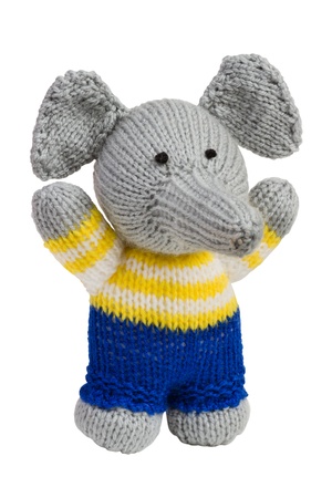 Handmade knit toy, elephant, isolatedの写真素材