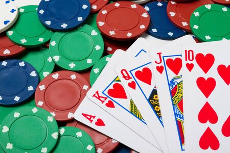 Poker chips and cards - royal flush