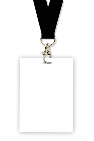 Blank badge with black neckband on white の写真素材