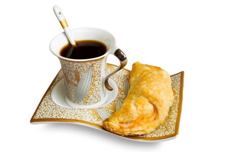 coffee cup and pie, Breakfast, isolated on white の写真素材