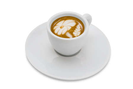  cup with art coffee, isolated on whiteの写真素材