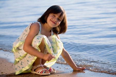 little girl on beachの写真素材
