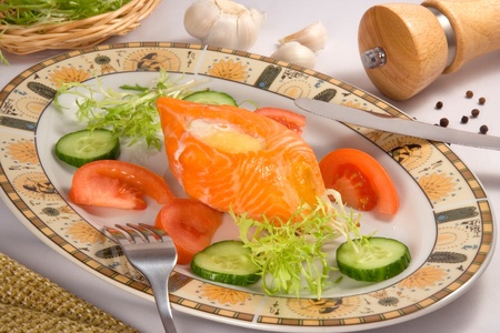 dish of salmonの写真素材