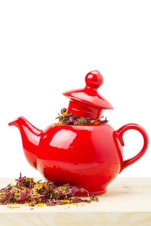 red teapot with healing herb - echinaceaの写真素材