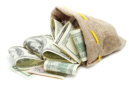 dollar banknote  in a canvas sackの写真素材
