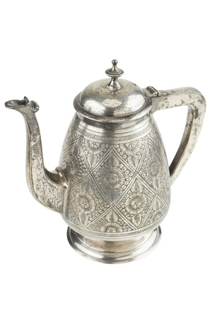 retro silver teapot, jug isolated on white backgroundの写真素材