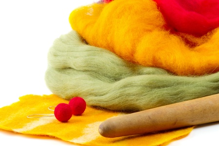 Colorful merino wool for feltingの写真素材