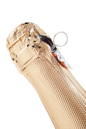 top of Champagne bottle, isolated on whiteの写真素材