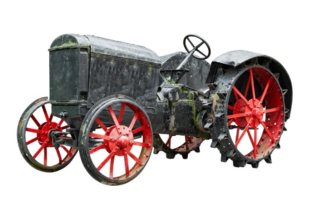 vintage tractor isolated on white backgroundの写真素材