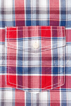 Pocket on men shirt in red and blue checkの写真素材