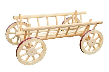decorative wooden cart, isolated on whiteの写真素材