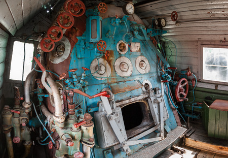 Fragment of engine room on old steam locomotiveの写真素材