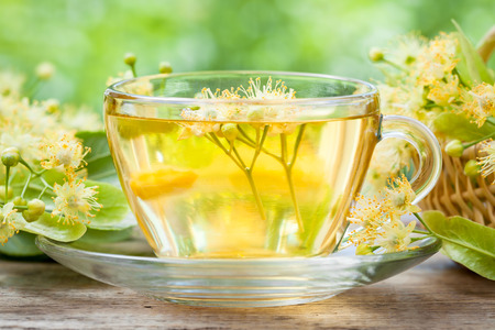 Cup of healthy linden tea, herbal medicine.の写真素材