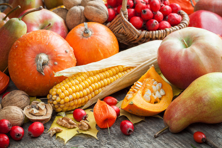 Autum fruit and vegetables. Selective focus.