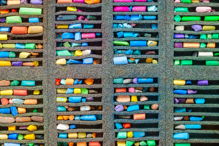 Set of multicolored pastel crayons, top view.の写真素材