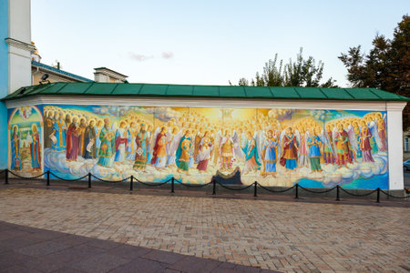 KIEV, UKRAINE - SEPTEMBER 17, 2016: ancient fresco fragment near Saint Michael Golden Domed Cathedral. Kiev, Ukraine.のeditorial素材