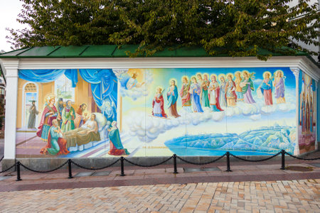 KIEV, UKRAINE - SEPTEMBER 17, 2016: ancient fresco fragment near St Michael Golden Domed Cathedral. Kiev, Ukraine.のeditorial素材