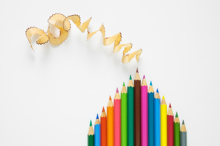 Creative house from pencils and Pencil Shavings as smoke. Art concept.の写真素材