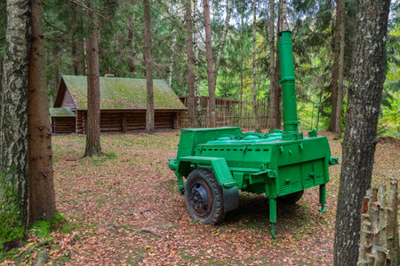Stankovo villageââ, Belarus - October 08, 2017: army field kitchen on the territory of military historical complex Partizanen camp in Stankovo villageââ, Minsk Region, Belarus.のeditorial素材