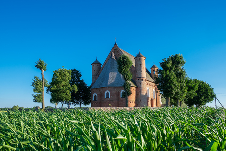 Old 15th century St. Michael fortified church in Synkovichi village, Grodno region, Belarus.の写真素材