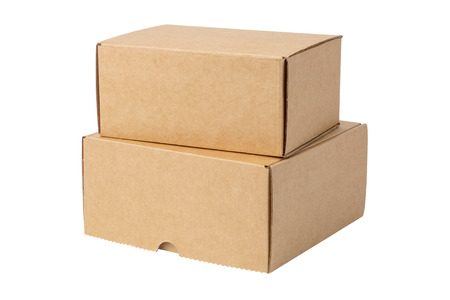Two cardboard boxes, isolated on whiteの写真素材