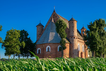15th century St Michael fortified church in Synkovichi village, Grodno region, Belarus.の写真素材