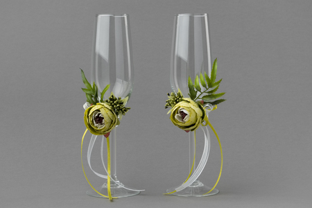 Two decorated wedding wineglasses.の写真素材