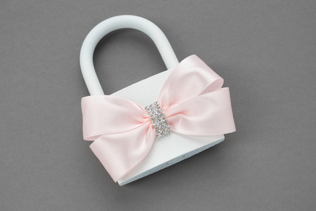 Ornate wedding Padlock decorated with pink bow.の写真素材