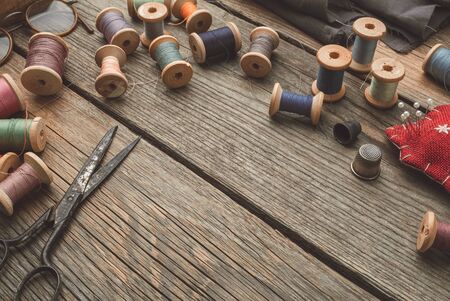 Sewing items on table top