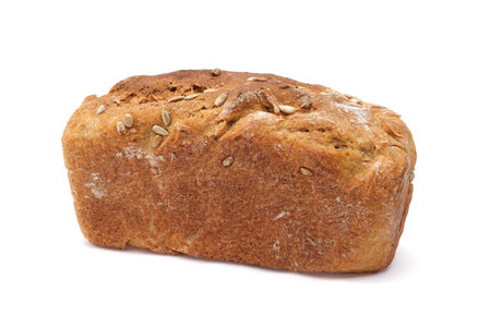 Homemade bread, traditional sourdough freshly baked bread with seeds on white.の写真素材