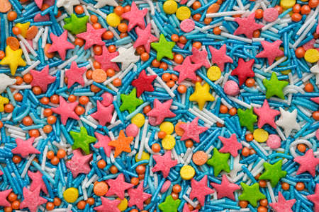 Colorful Candy Sprinkle. Sweet delicious or sugar confetti. Flat lay.の写真素材