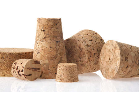 Natural wine cork closeup. Several natural wine corks on white background.の写真素材