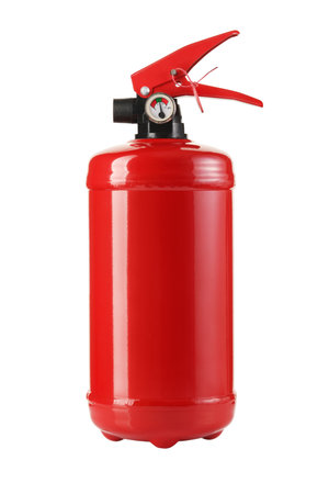 Red fire extinguisher isolated on white background.の写真素材