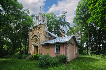 Old ancient chapel tomb, Derevyanchitsy village, Grodno region, Slonim district, Belarus.の写真素材