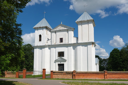 Old ancient catholic church of the Guardianship of the Most Holy Virgin Mary of Rosary, Signevichi village, Bereza district, Brest region, Belarus.の写真素材