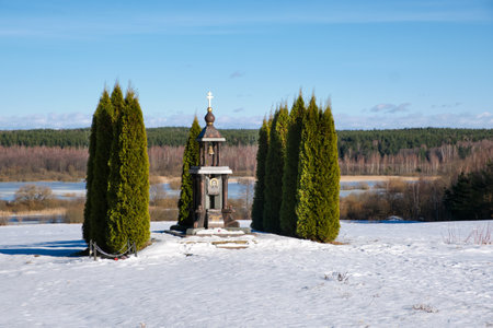 Brilevskoe field. The site of the battle between Russian and French troops under the leadership of Napoleon Bonaparte on the Berezina River in 1812, near Borisov, Belarus.の写真素材