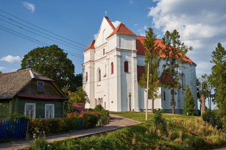 View of the old ancient farnese church of Transfiguration of the Lord in Novogrudok, Belarus.のeditorial素材