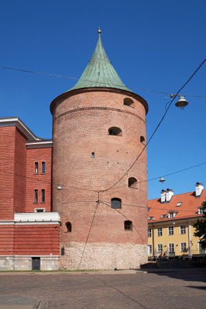 Old ancient medieval gunpowder tower in Riga, Latvia.のeditorial素材