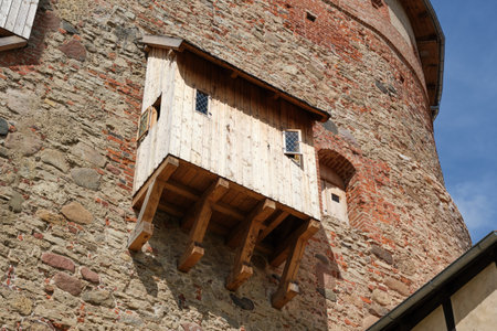 Old retro toilet in the tower of a medieval castle. Bauska, Latvia.のeditorial素材