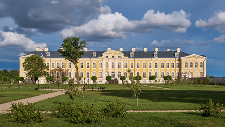 View of Latvian tourist landmark attraction -  Rundale palace and park, Pilsrundale, Latvia.のeditorial素材
