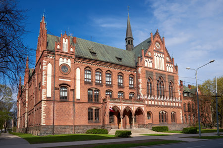 Old tourist attractions in Riga city - ancient retro building of Academy of Arts, Riga, Latvia.の写真素材