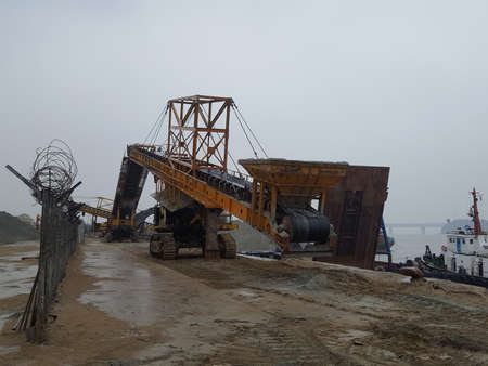 heavy equipment at port.の写真素材