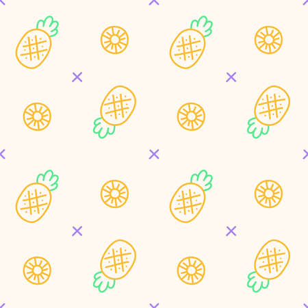 Outline Flat Cute Minimal Pineapple Vector Pattern Design Ivory cream beige background Editable Stroke. Cartoon Illustration Cloth, Picnic Mat, Fabric pattern, Textile, Tile, Scarf, Wrapping Paper.のイラスト素材