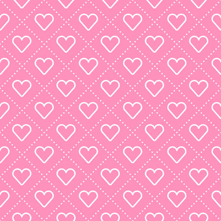 Cute Heart Love Valentine's Day Pink White Outline Pattern Stripe Striped Diagonal Dash Line Background Vector Cartoon Illustration Tablecloth, Picnic mat, wrapping paper, Mat, Fabric, Textile, Scarf.のイラスト素材