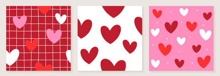 Cute Heart Valentineâ€™s Love White Red Pink Color Confetti Flat Style Fabric Textile Grid Line...