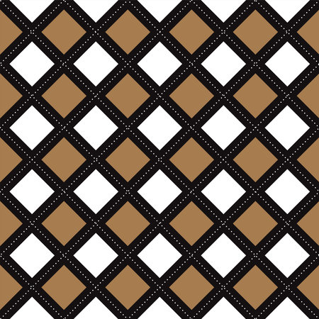 Black White Brown Diamond Square Argyle Diagonal Dash Line Abstract Shape Element Gingham Checkered Pattern Illustration Wrapping Paper, Picnic Mat, Tablecloth, Fabric Backgroundのイラスト素材