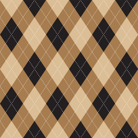 Argyle Rhombuses Abstract Black White Brown BW Diagonal Dash Line Geometric Checkered Gingham Stitched Cloth Socks Sweater Fabric Print Texture Textile Seamless Pattern Background Vector Illustrationのイラスト素材