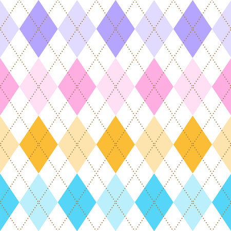 Diamond Square Argyle Diagonal Dash Line Color Blue Pink Orange Purple Abstract Shape Element Gingham Checkered Pattern Illustration Wrapping Paper, Picnic Mat, Tablecloth, Fabric Backgroundのイラスト素材