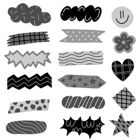 Sticky Note Washi Tape  Word Speech Comic Bubble Torn Abstract Form Pattern Paper Sticker Shadow Magnet Japanese Paper Black Grey Abstract Pattern Scrapbook Vector Card Note set Illustrationのイラスト素材